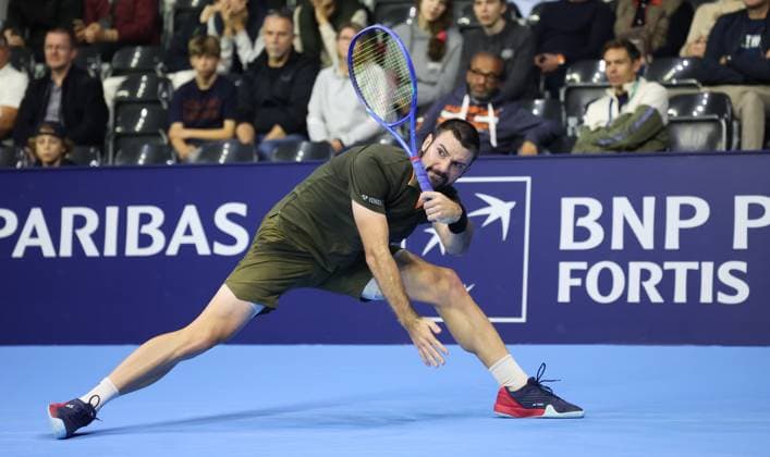 Jurij Rodionov pictured in action during the European Open ATP, Tennis Herren tennis tournament in Brussels, on Sunday 12 October 2025. This year s edition of the tournament is taking place from 12 to 19 October 2025. VIRGINIExLEFOUR  x136589347x