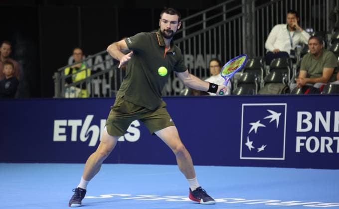 Jurij Rodionov pictured in action during the European Open ATP, Tennis Herren tennis tournament in Brussels, on Sunday 12 October 2025. This year s edition of the tournament is taking place from 12 to 19 October 2025. VIRGINIExLEFOUR  x136589354x