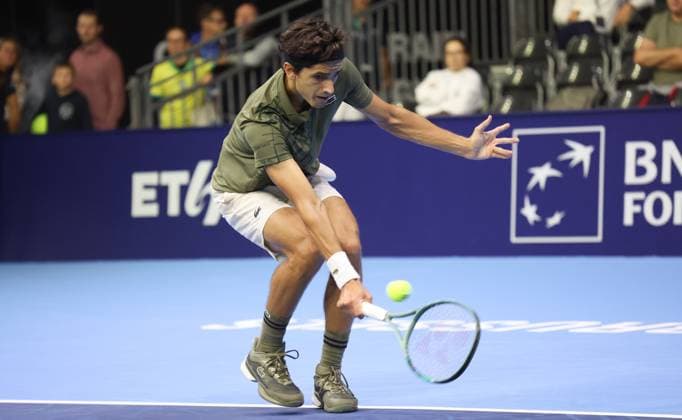 Pierre-Hughes Herbert pictured in action during the European Open ATP, Tennis Herren tennis tournament in Brussels, on Sunday 12 October 2025. This year s edition of the tournament is taking place from 12 to 19 October 2025. VIRGINIExLEFOUR  x136589490x