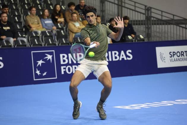 Pierre-Hughes Herbert pictured in action during the European Open ATP, Tennis Herren tennis tournament in Brussels, on Sunday 12 October 2025. This year s edition of the tournament is taking place from 12 to 19 October 2025. VIRGINIExLEFOUR  x136589887x