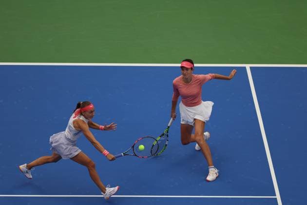 WUHAN, CHINA - OCTOBER 12: Anna Danilina of Kazakhstan and Aleksandra Krunic of Serbia compete in the Women s Doubles Final match against Storm Hunter of Australia and Katerina Siniakova of the Czech Republic on day 9 of 2025 Wuhan Open at Optics Valley International Tennis Center on October 12, 2025 in Wuhan, Hubei Province of China.  Copyright: xVCGx 111596715217