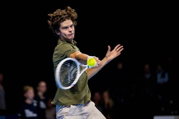 Belgian Alexander Blockx pictured in action during the European Open ATP, Tennis Herren tennis tournament in Brussels, on Sunday 12 October 2025. This year s edition of the tournament is taking place from 12 to 19 October 2025. JASPERxJACOBS  x136594511x