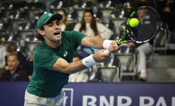 Eliot Spizzirri pictured in action during the European Open ATP, Tennis Herren tennis tournament in Brussels, on Sunday 12 October 2025. This year s edition of the tournament is taking place from 12 to 19 October 2025. VIRGINIExLEFOUR  x136595811x