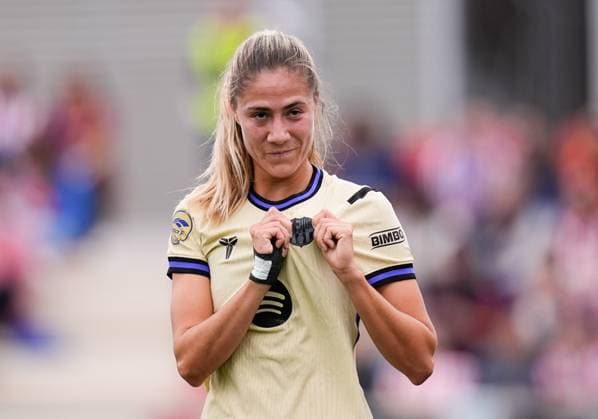 October 12, 2025, Madrid, Madrid, Spain: Laia Aleixandri Lopez of FC Barcelona, Barca celebrates a goal during the Spanish Women League, Liga F, football match played between Atletico de Madrid and FC Barcelona at Centro Deportivo Alcala de Henares on October 12, 2025 in Madrid, Spain. Madrid Spain - ZUMAa181 20251012_zaa_a181_135 Copyright: xDennisxAgyemanx
