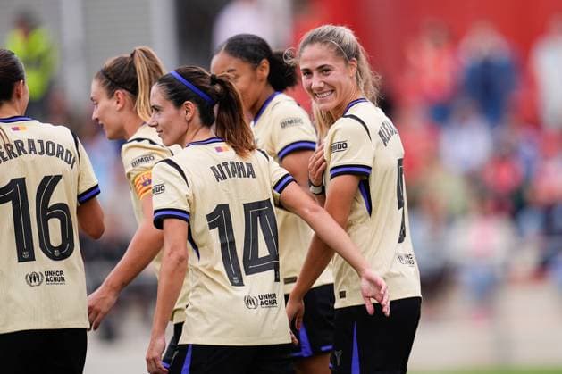 October 12, 2025, Madrid, Madrid, Spain: Laia Aleixandri Lopez of FC Barcelona, Barca celebrates a goal during the Spanish Women League, Liga F, football match played between Atletico de Madrid and FC Barcelona at Centro Deportivo Alcala de Henares on October 12, 2025 in Madrid, Spain. Madrid Spain - ZUMAa181 20251012_zaa_a181_128 Copyright: xDennisxAgyemanx