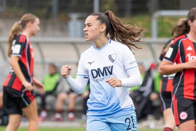 2. Frauen Bundesliga: Eintracht Frankfurt II - VfL Bochum, 12.10.2025 Anna Marques (VFL Bochum 21) feiert bejubelt ihr OT zum 2:0, Eintracht Frankfurt II - VfL Bochum, Frankfurt, Stadion am Brentanobad, 12.10.2025 Copyright: xBEAUTIFULxSPORTS Gawlikx