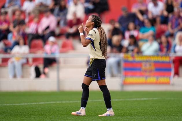 October 12, 2025, Madrid, Madrid, Spain: Vicky Lopez of FC Barcelona, Barca celebrates a goal during the Spanish Women League, Liga F, football match played between Atletico de Madrid and FC Barcelona at Centro Deportivo Alcala de Henares on October 12, 2025 in Madrid, Spain. Madrid Spain - ZUMAa181 20251012_zaa_a181_175 Copyright: xDennisxAgyemanx