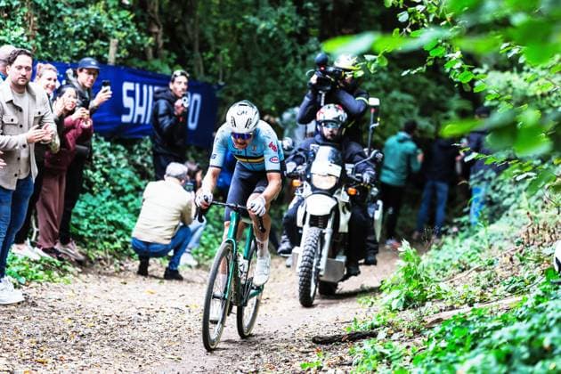 Belgian Florian Vermeersch pictured in action during the men elite race at the UCI World Gravel Championships, Sunday 12 October 2025, in Maastricht, The Netherlands. POOLxALEXxWHITEHEAD  x136601515x