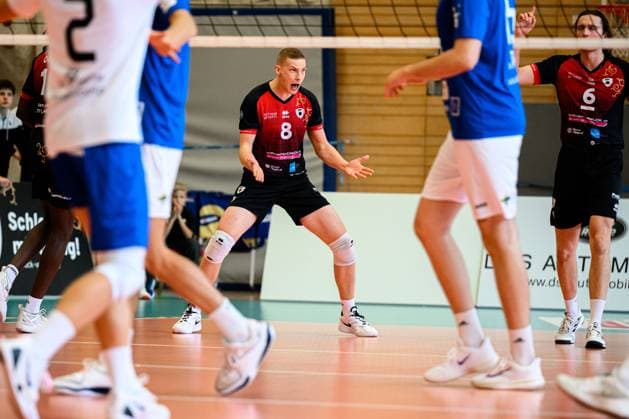 Ludwigsburg DVV Pokal 25 26 MTV Ludwigsburg ASV Dachau Tomi Saarinen Ludwigsburg Jubel Freude Emotion Ludwigsburg Innenstadtsporthalle Baden Württemberg Germany