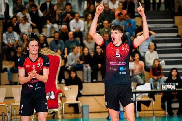 Ludwigsburg DVV Pokal 25 26 MTV Ludwigsburg ASV Dachau Jan Huber Ludwigsburg Jubel Freude Emotion Ludwigsburg Innenstadtsporthalle Baden Württemberg Germany