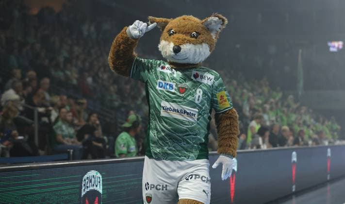 Mascot Fuchsi Sport Handball HBL Bundesliga Men 8 Matchday Season 2025 2026 12 10 2025 Füchse Berlin vs TSV GWD Minden