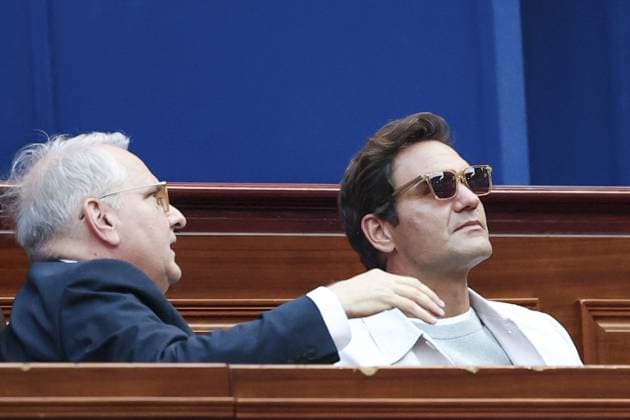 SHANGHAI, CHINA - OCTOBER 12: Roger Federer looks on during men s single final match on day 14 of the 2025 Shanghai Rolex Masters at Qi Zhong Tennis Center on October 12, 2025 in Shanghai, China. (Photo by Qian Jun) Copyright: xQianxJunx Sportspressphoto_SPR41506