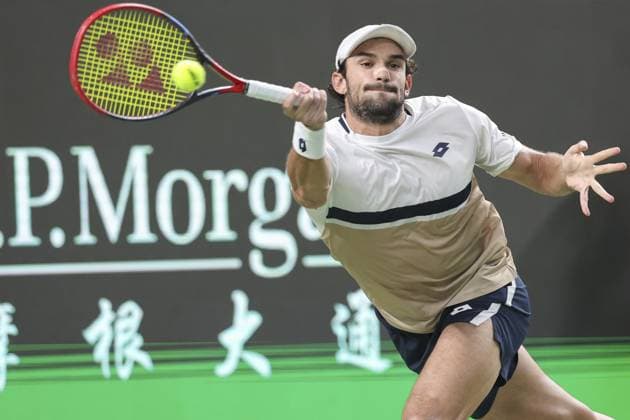 SHANGHAI, CHINA - OCTOBER 12: Valentin Vacherot of Monaco competes during men s single final match against Arthur Rinderknech of France on day 14 of the 2025 Shanghai Rolex Masters at Qi Zhong Tennis Center on October 12, 2025 in Shanghai, China. (Photo by Qian Jun) Copyright: xQianxJunx Sportspressphoto_SPR41526