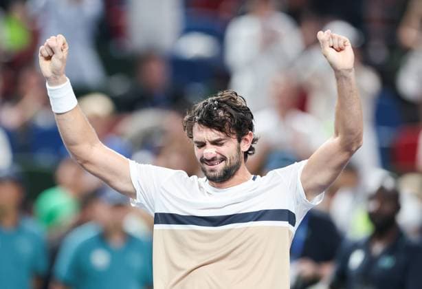 (251012) -- SHANGHAI, Oct. 12, 2025 -- Valentin Vacherot celebrates victory after the men s singles final between Arthur Rinderknech of France and Valentin Vacherot of Monaco at the ATP, Tennis Herren World Tour Shanghai Masters tennis tournament in Shanghai, east China, Oct. 12, 2025. ) (SP)CHINA-SHANGHAI-TENNIS-ATP TOUR-SHANGHAI MASTERS-MEN S SINGLES (CN) DingxTing 