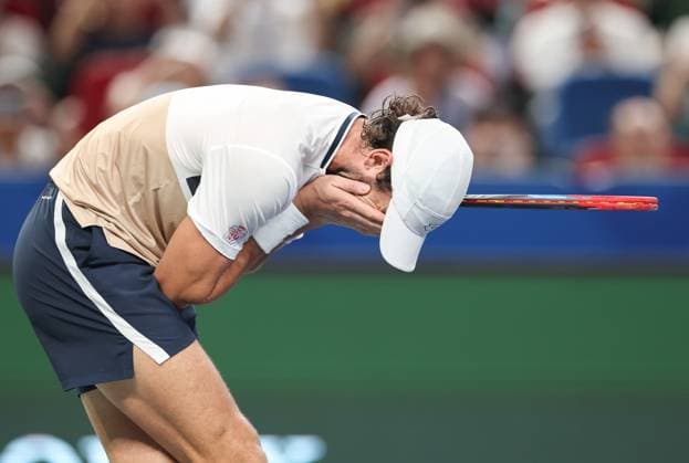 (251012) -- SHANGHAI, Oct. 12, 2025 -- Valentin Vacherot reacts after the men s singles final between Arthur Rinderknech of France and Valentin Vacherot of Monaco at the ATP, Tennis Herren World Tour Shanghai Masters tennis tournament in Shanghai, east China, Oct. 12, 2025. ) (SP)CHINA-SHANGHAI-TENNIS-ATP TOUR-SHANGHAI MASTERS-MEN S SINGLES (CN) DingxTing 