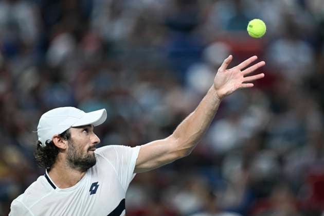 (251012) -- SHANGHAI, Oct. 12, 2025 -- Valentin Vacherot serves during the men s singles final between Arthur Rinderknech of France and Valentin Vacherot of Monaco at the ATP, Tennis Herren World Tour Shanghai Masters tennis tournament in Shanghai, east China, Oct. 12, 2025. ) (SP)CHINA-SHANGHAI-TENNIS-ATP TOUR-SHANGHAI MASTERS-MEN S SINGLES (CN) ChenxHaoming 