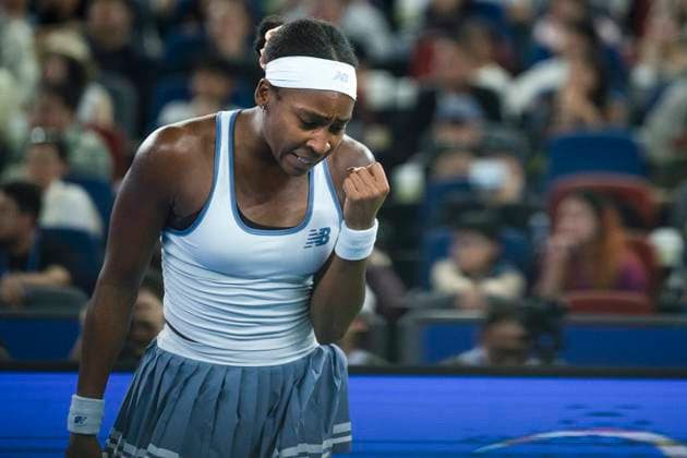 (251012) -- WUHAN, Oct. 12, 2025 -- Coco Gauff celebrates during the women s singles final between Jessica Pegula of the United States and Coco Gauff of the United States at the 2025 Wuhan Open tennis tournament in Wuhan, central China s Hubei Province, Oct. 12, 2025. ) (SP)CHINA-WUHAN-TENNIS-WUHAN OPEN-WOMEN S SINGLES (CN) XiaoxYijiu 