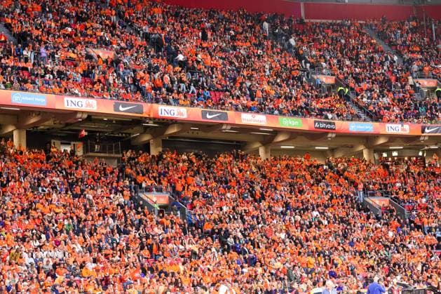 2025-10-12 Netherlands v Finland - FIFA World Cup, WM, Weltmeisterschaft, Fussball 2026 Qualifier AMSTERDAM, NETHERLANDS - OCTOBER 12: Fans of the Netherlands wearing orange shirts and watching during the FIFA World Cup 2026 Qualifier match between Netherlands and Finland at Johan Cruijff ArenA on October 12, 2025 in Amsterdam, Netherlands. Amsterdam Johan Cruijff ArenA Netherlands Content not available for redistribution in The Netherlands directly or indirectly through any third parties. Copyright: xBenxGalx