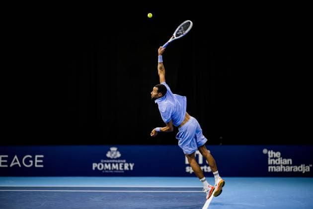 French Calvin Hemery pictured in action during the European Open ATP, Tennis Herren tennis tournament in Brussels, on Sunday 12 October 2025. This year s edition of the tournament is taking place from 12 to 19 October 2025. JASPERxJACOBS  x136612447x