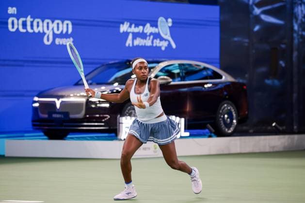 WUHAN, CHINA - OCTOBER 12: Coco Gauff of the United States competes in the Women s Singles Final match against Jessica Pegula of the United States on day 9 of 2025 Wuhan Open at Optics Valley International Tennis Center on October 12, 2025 in Wuhan, Hubei Province of China.  Copyright: xVCGx 111596755525