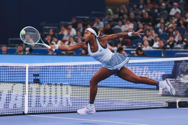WUHAN, CHINA - OCTOBER 12: Coco Gauff of the United States competes in the Women s Singles Final match against Jessica Pegula of the United States on day 9 of 2025 Wuhan Open at Optics Valley International Tennis Center on October 12, 2025 in Wuhan, Hubei Province of China.  Copyright: xVCGx 111596759628