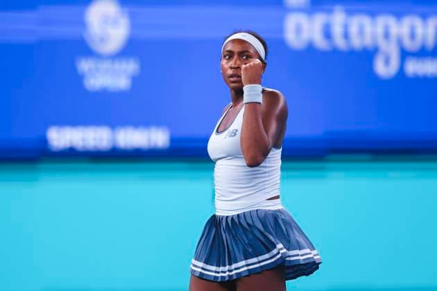 WUHAN, CHINA - OCTOBER 12: Coco Gauff of the United States reacts in the Women s Singles Final match against Jessica Pegula of the United States on day 9 of 2025 Wuhan Open at Optics Valley International Tennis Center on October 12, 2025 in Wuhan, Hubei Province of China.  Copyright: xVCGx 111596759649
