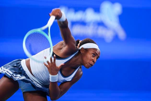 WUHAN, CHINA - OCTOBER 12: Coco Gauff of the United States competes in the Women s Singles Final match against Jessica Pegula of the United States on day 9 of 2025 Wuhan Open at Optics Valley International Tennis Center on October 12, 2025 in Wuhan, Hubei Province of China.  Copyright: xVCGx 111596759637