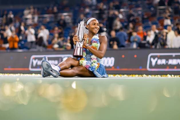 WUHAN, CHINA - OCTOBER 12: Champion Coco Gauff of the United States poses with the trophy at the award ceremony after winning the Women s Singles Final match against Jessica Pegula of the United States on day 9 of 2025 Wuhan Open at Optics Valley International Tennis Center on October 12, 2025 in Wuhan, Hubei Province of China.  Copyright: xVCGx 111596765056