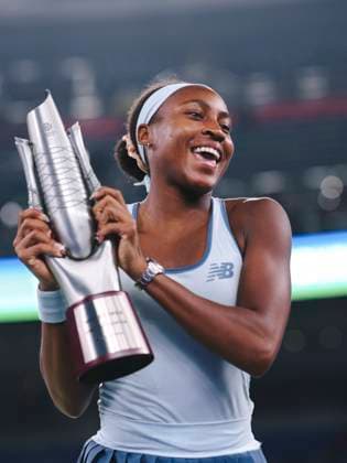 WUHAN, CHINA - OCTOBER 12: Champion Coco Gauff of the United States celebrates with the trophy at the award ceremony after winning the Women s Singles Final match against Jessica Pegula of the United States on day 9 of 2025 Wuhan Open at Optics Valley International Tennis Center on October 12, 2025 in Wuhan, Hubei Province of China.  Copyright: xVCGx 111596765123