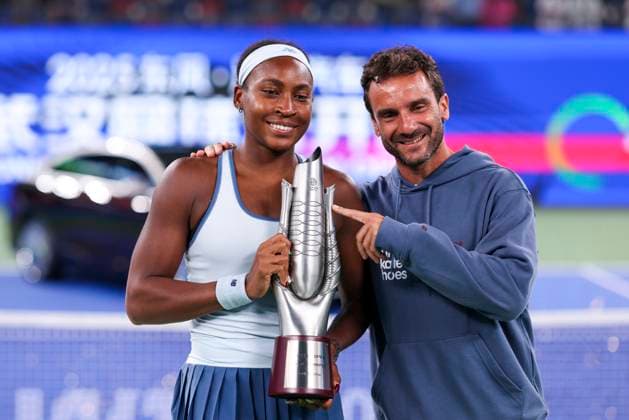 WUHAN, CHINA - OCTOBER 12: Champion Coco Gauff of the United States poses with the trophy at the award ceremony after winning the Women s Singles Final match against Jessica Pegula of the United States on day 9 of 2025 Wuhan Open at Optics Valley International Tennis Center on October 12, 2025 in Wuhan, Hubei Province of China.  Copyright: xVCGx 111596765127