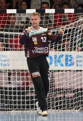 BAU 12 10 2025 Göppingen Handball Frisch Auf Göppingen vs VfL Gummersbach, Kristian Saeveras Göppingen cheers and clenches its fists