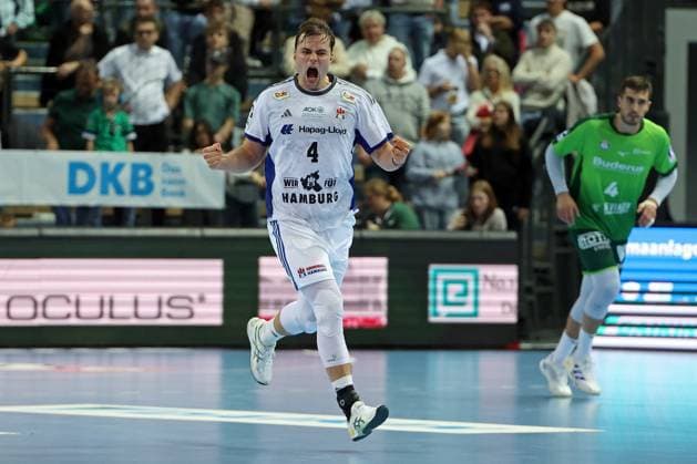 12 10 2025, xovx, Handball Daikin Handball Bundesliga, HSG Wetzlar HSV Hamburg Cheers for Andreas Magaard HSV Hamburg Wetzlar Buderus Arena Hessen Germany EN