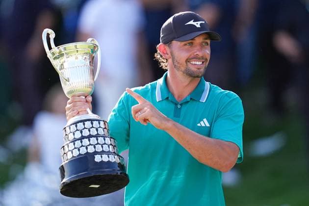 October 12, 2025, Madrid, Madrid, Spain: Marco Penge of England celebrates with the Champion Trophy during the Trophy Ceremony after the Open de EspaoÂ±a presented by Madrid, R4 Final, golf tournament of DP World Tour at Club de Campo Villa de Madrid on October 12, 2025, in Madrid, Spain. Madrid Spain - ZUMAa181 20251012_zaa_a181_334 Copyright: xDennisxAgyemanx
