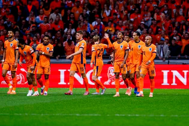 Virgil van Dijk of the Netherlands celebrates with teammates after scoring his teams third goal Netherlands v Finland, FIFA World Cup, WM, Weltmeisterschaft, Fussball 2026 Qualifier, Netherlands v Finland, Johan Cruijff Arena, October 12, 2025, Amsterdam, Netherlands.