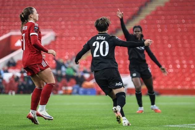 Aoba Fujino (20 Manchester City) celebrates putting Man City ahead during the Barclays Womens Super League fixture between Liverpool and Manchester City at Anfield in Liverpool, England Copyright: xNataliexMincher SPPx Sportspressphoto_SPR41748