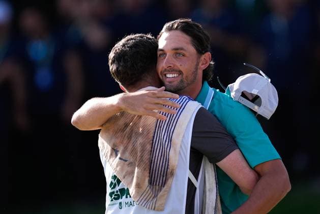 October 12, 2025, Madrid, Madrid, Spain: Marco Penge of England celebrates the victory during the Trophy Ceremony after the Open de EspaoÂ±a presented by Madrid, R4 Final, golf tournament of DP World Tour at Club de Campo Villa de Madrid on October 12, 2025, in Madrid, Spain. Madrid Spain - ZUMAa181 20251012_zaa_a181_372 Copyright: xDennisxAgyemanx