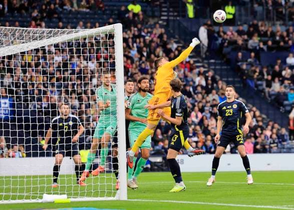 Scotland v Belarus 2026 FIFA World Cup, WM, Weltmeisterschaft, Fussball Qualifiers Fedor Lapoukhov of Belarus punches the ball clear during the 2026 FIFA World Cup Qualifiers Group C match at Hampden Park, Glasgow UK Newspapers OUT Copyright: xFredxPalmerx FIL-22351-0202