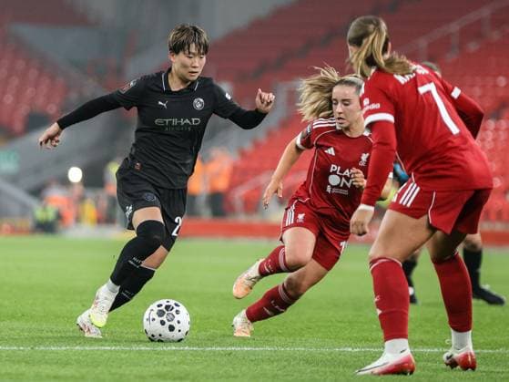 Aoba Fujino (20 Manchester City) on the ball during the Barclays Womens Super League fixture between Liverpool and Manchester City at Anfield in Liverpool, England Copyright: xNataliexMincher SPPx Sportspressphoto_SPR41776