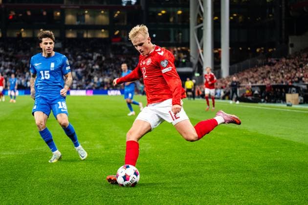 Denmark v Greece, UEFA World Cup qualifier, Copenhagen, Denmark Copenhagen, Denmark. 12th, October 2025. Victor Froholdt (12) of Denmark seen during the UEFA world cup qualifier between Denmark and Greece at Parken in Copenhagen. Denmark, Copenhagen  Copyright: xGonzalesxPhoto TobiasxJorgensenx