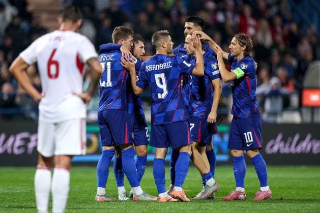 Croatia v Gibraltar - FIFA World Cup, WM, Weltmeisterschaft, Fussball 2026 Qualifier VARAZDIN, CROATIA - OCTOBER 12: Players of Croatia celebrates after Luka Sucic scores a goal for 2:0 during the FIFA World Cup 2026 qualifier match between Croatia and Gibraltar at Football Stadium Varteks on October 12, 2025 in Varazdin, Croatia.  MatijaxHabljak PIXSELL