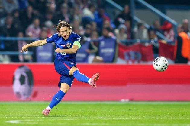 Croatia v Gibraltar - FIFA World Cup, WM, Weltmeisterschaft, Fussball 2026 Qualifier VARAZDIN, CROATIA - OCTOBER 12: Luka Modric of Croatia shoots the ball during the FIFA World Cup 2026 qualifier match between Croatia and Gibraltar at Football Stadium Varteks on October 12, 2025 in Varazdin, Croatia.  MatijaxHabljak PIXSELL