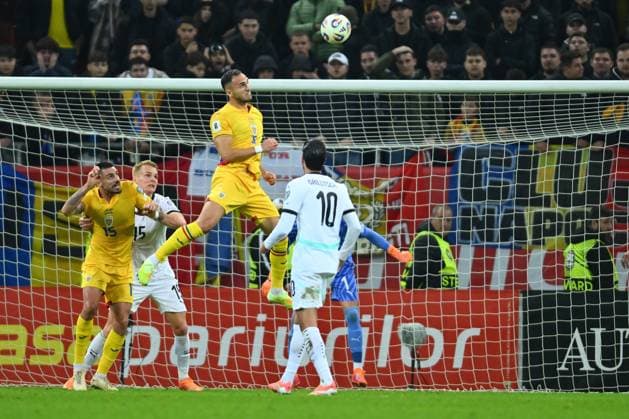 BUCHAREST - UEFA European Qualofiers - ROMANIA - AUSTRIA - 12 OCT 2025 Virgil Ghita of Romania scores his side first goal during the UEFA European Qualifiers game between Romania and Austria, in Bucharest, Romania, 12 October 2025. Copyright: xAlexxNicodimx