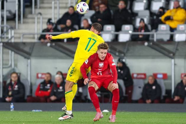 12.10.2025 Kowno. Pilka nozna. Eliminacje Mistrzostw Swiata 2026 mecz : Litwa - Polska --- Football. FIFA World Cup, WM, Weltmeisterschaft, Fussball eliminations match : Lithuania - Poland Nz Pijus Sirvys Michal Skoras Fot. Igor Jakubowski Arena Akcji NEWSPIX.PL --- newspix.pl POLAND OUT! 