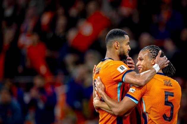 Netherlands forwarder Cody Gakpo, Netherlands defender Nathan Ake during the match Netherlands vs Finland at the Johan Cruijff ArenA for the European Qualifiers Group G season 2025-2026 in AMSTERDAM, Netherlands on 12 oktober 2025, (photo by Marcel van Dorst EYE4images DeFodi Images) Netherlands forwarder Cody Gakpo, Netherlands defender Nathan Ake during the match Netherlands vs Finland at the Johan Cruijff ArenA for the European Qualifiers Group G season 2025 2026 in AMSTERDAM, Netherlands on 12 oktober 2025, photo by Marcel van Dorst EYE4images DeFodi Images