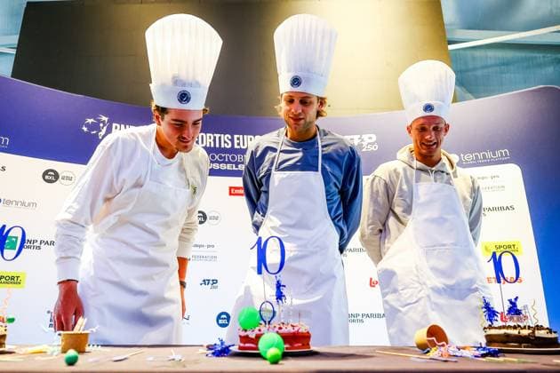 Brazilian Joao Fonseca, Belgian Zizou Bergs and Czech Jiri Lehecka poses for the photographer during the media day of the European Open ATP, Tennis Herren tennis tournament in Brussels, on Monday 13 October 2025. This year s edition of the tournament is taking place from 12 to 19 October 2025. DAVIDxPINTENS  x136667230x
