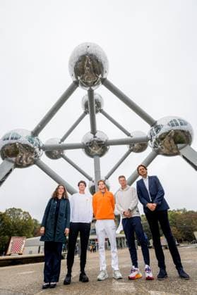 Brazilian Joao Fonseca, Belgian Zizou Bergs, Czech Jiri Lehecka and European Open tournament director Dick Norman poses for the photographer during the media day at the European Open ATP, Tennis Herren tennis tournament in Brussels, on Monday 13 October 2025. This year s edition of the tournament is taking place from 12 to 19 October 2025. DAVIDxPINTENS  x136667596x