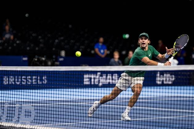 US Eliot Spizzirri pictured in action during the European Open ATP, Tennis Herren tennis tournament in Brussels, on Monday 13 October 2025. This year s edition of the tournament is taking place from 12 to 19 October 2025. JASPERxJACOBS  x136668826x