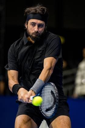 Georgia s Nikoloz Basilashvili pictured in action during the European Open ATP, Tennis Herren tennis tournament in Brussels, on Monday 13 October 2025. This year s edition of the tournament is taking place from 12 to 19 October 2025. JASPERxJACOBS  x136669325x