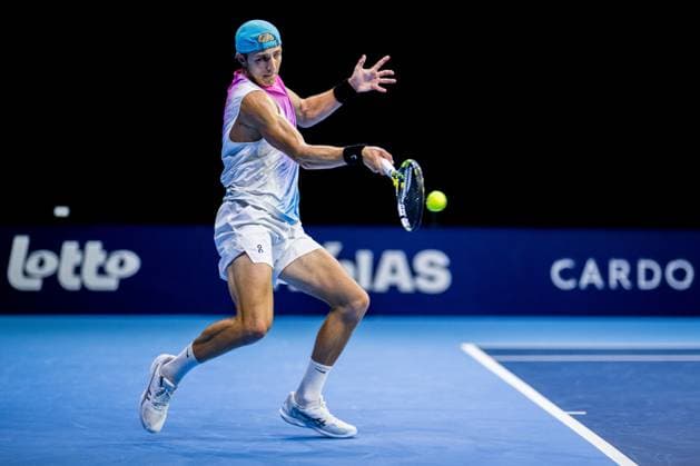 Belgian Tibo Colson pictured in action during the European Open ATP, Tennis Herren tennis tournament in Brussels, on Monday 13 October 2025. This year s edition of the tournament is taking place from 12 to 19 October 2025. JASPERxJACOBS  x136675082x