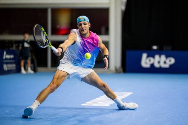 Belgian Tibo Colson pictured in action during the European Open ATP, Tennis Herren tennis tournament in Brussels, on Monday 13 October 2025. This year s edition of the tournament is taking place from 12 to 19 October 2025. JASPERxJACOBS  x136675092x